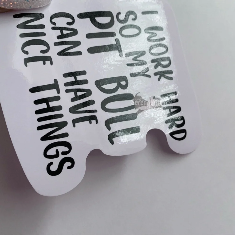 Pit Bull Sticker, Work Hard, Kawaii Decal Pittie APBT Bully, 4 pcs